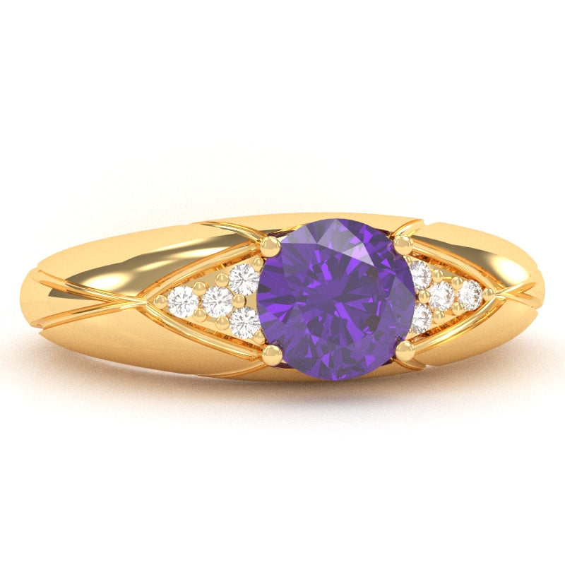 Designer Amethyst Diamond Cocktail Ring In Solid 14k Yellow Gold