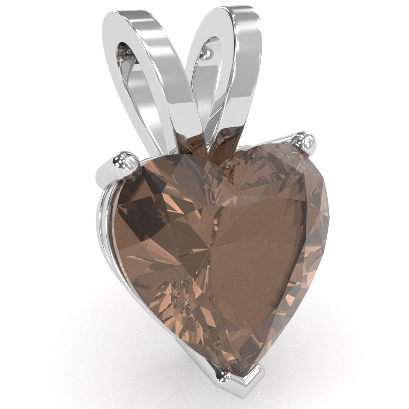 Smoky Quartz Heart Solitaire Pendant In 14k White Gold