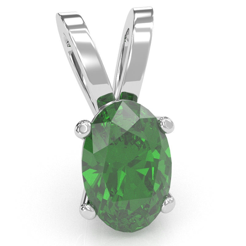 Lab-Created Emerald Oval Solitaire Pendant In 14k White Gold