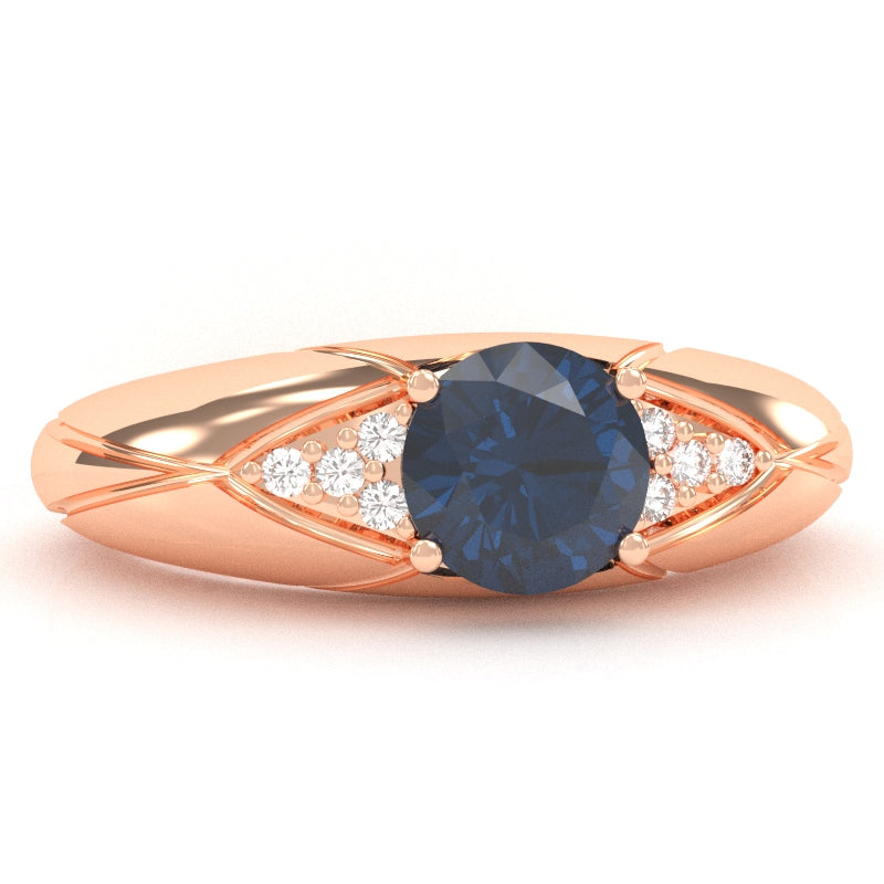 Designer Lab-Created Sapphire Diamond Cocktail Ring In Solid 14k Rose Gold