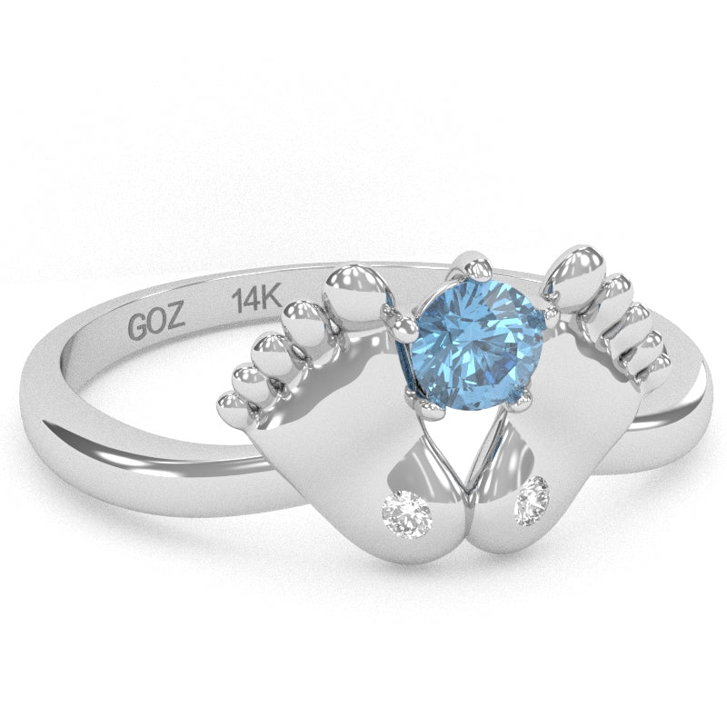 Baby Feet Blue Topaz Diamond Ring In 14k White Gold