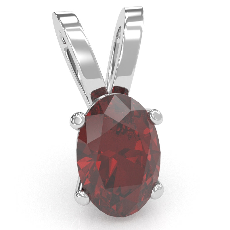 Lab-Created Ruby Oval Solitaire Pendant In 14k White Gold