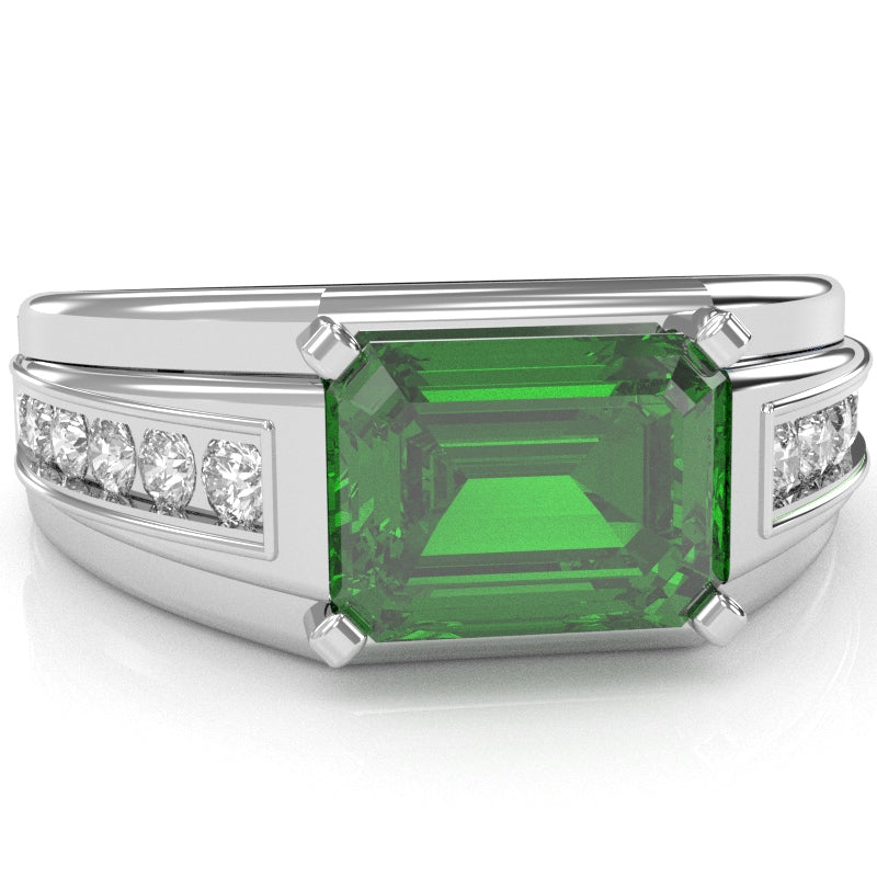 Men's Lab-Created Emerald Diamond Channel Ring In Solid 10k White Gold