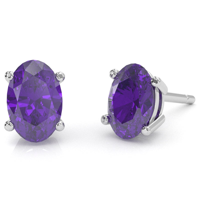 Amethyst 7x5mm Oval Stud Earrings in 14k White Gold