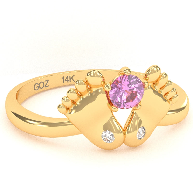 Baby Feet Lab-Created Pink Sapphire Diamond Ring In 14k Yellow Gold