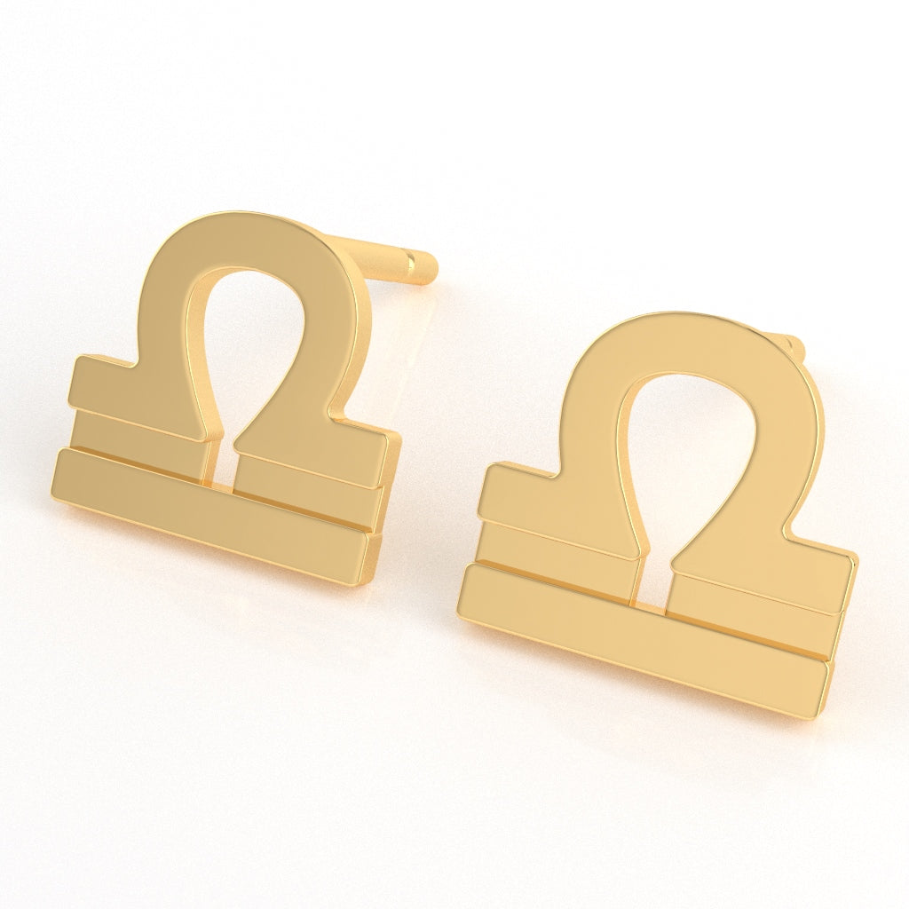 Libra Zodiac Sign Stud Earrings In Solid 10K Yellow Gold