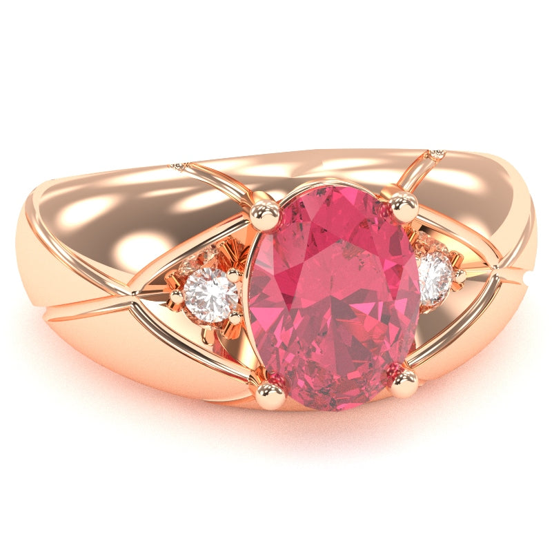 Men's Designer Pink Tourmaline Diamond Ring In Solid 14k Rose Gold