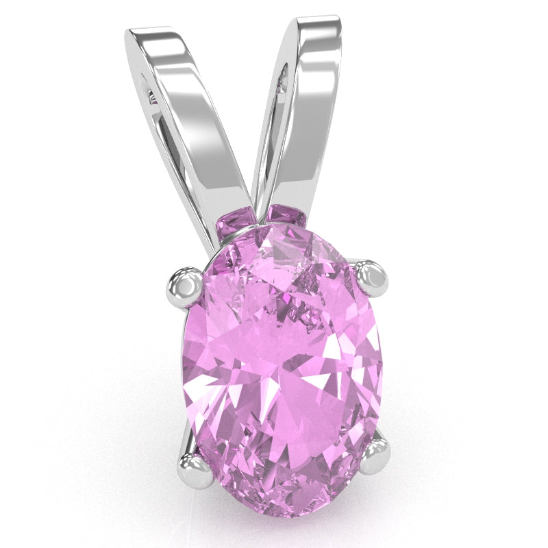 Lab-Created Pink Sapphire Oval Solitaire Pendant In 14k White Gold