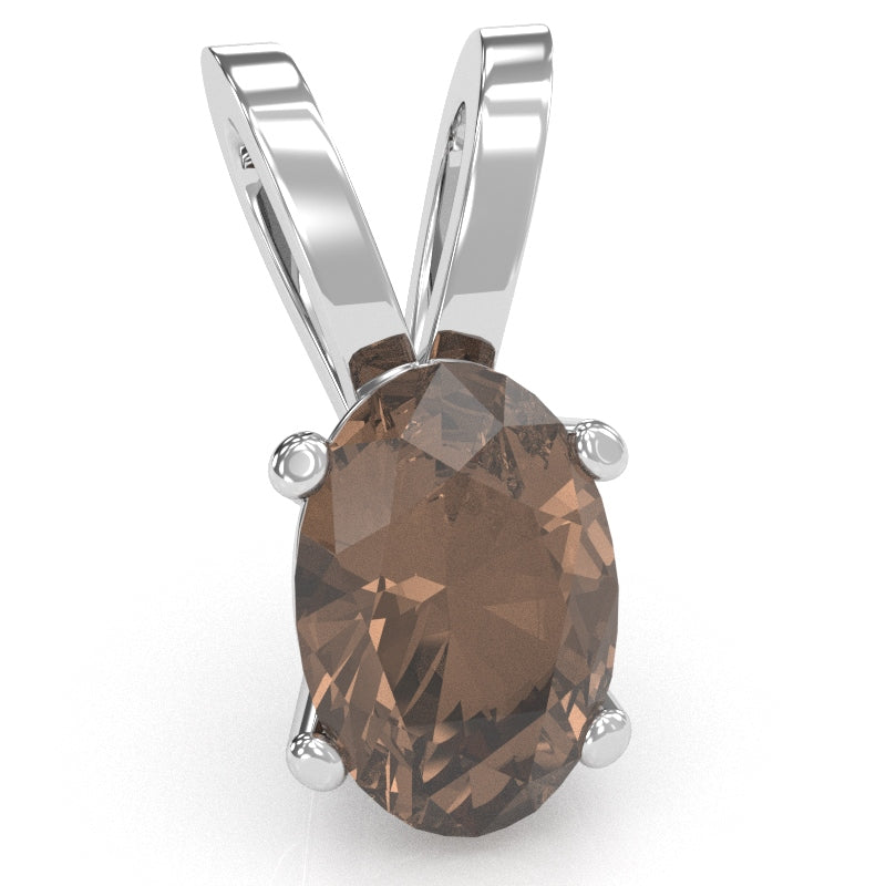 Smoky Quartz Oval Solitaire Pendant In 14k White Gold