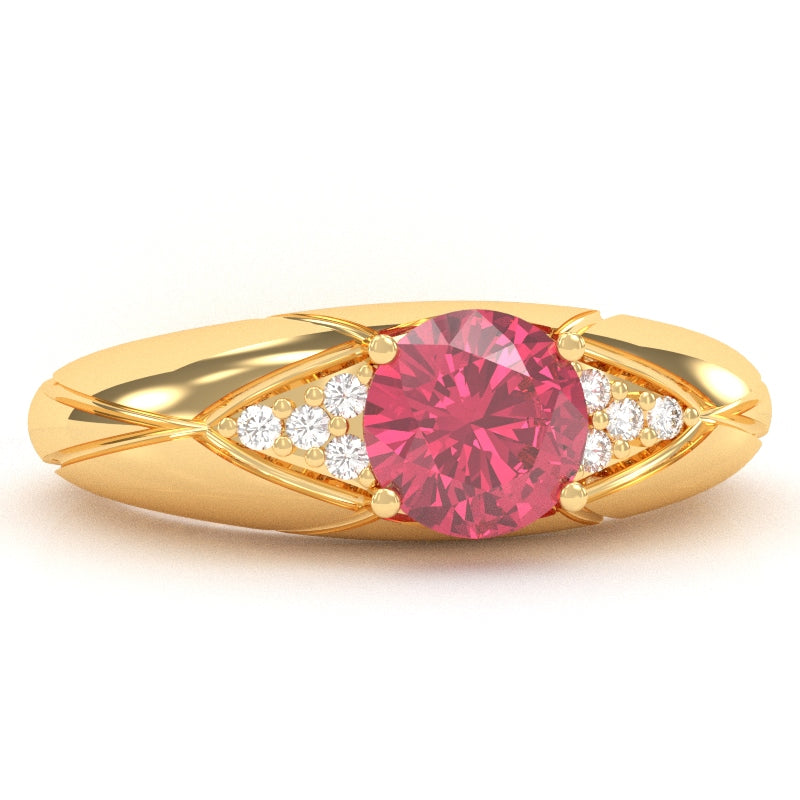 Designer Pink Tourmaline Diamond Cocktail Ring In Solid 14k Yellow Gold