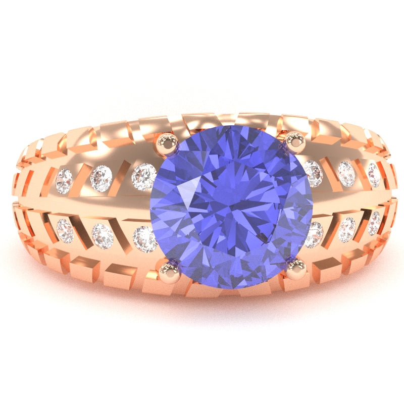 Men's Tire Tread Tanzanite Diamond Ring In Solid 14k Rose Gold