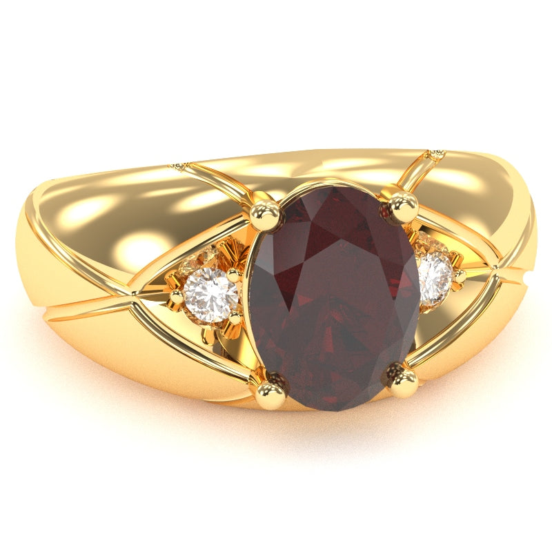 Men's Designer Garnet Diamond Ring In Solid 14k Yellow Gold
