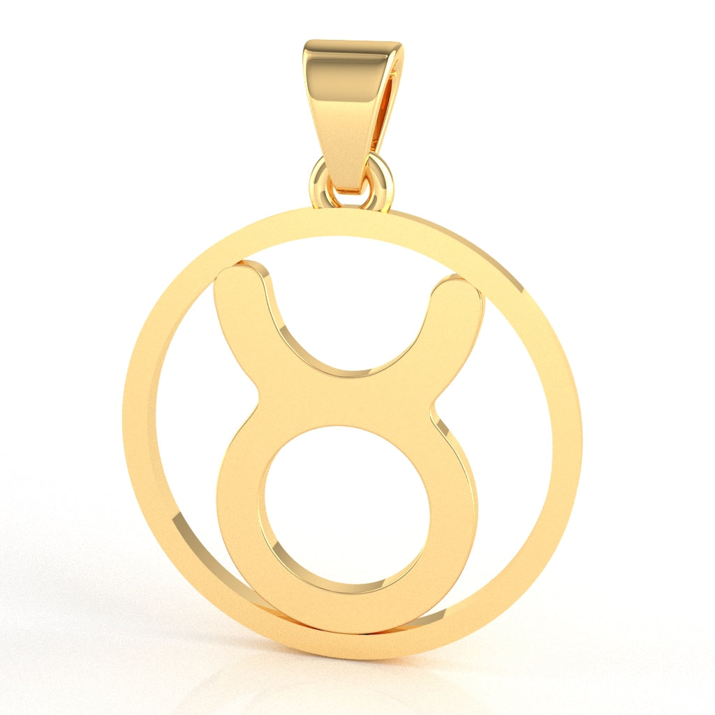 Taurus Zodiac Sign Round Bezel Pendant In Solid 14K Yellow Gold