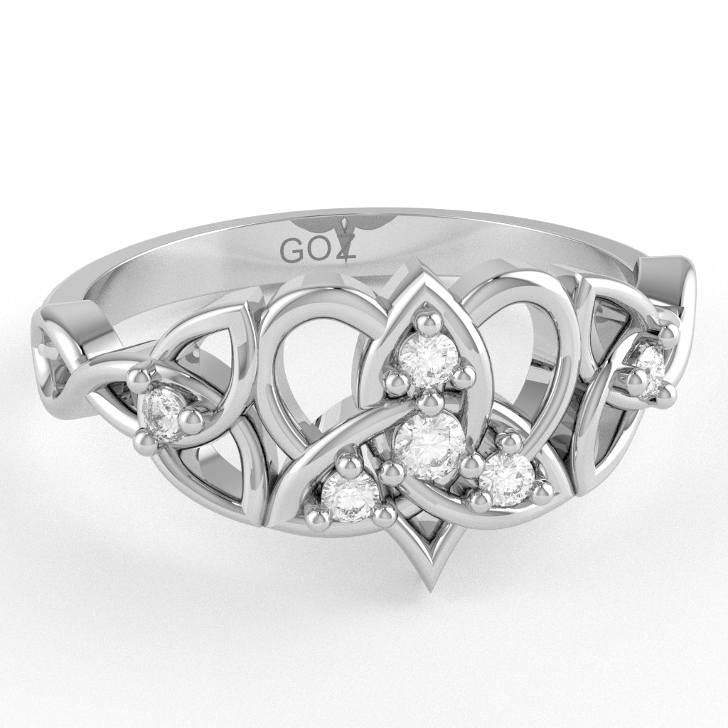 Claddagh Celtic Heart Love Diamond Ring Crafted In Solid 14k White Gold
