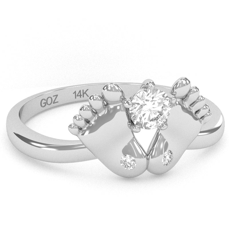Baby Feet White Topaz Diamond Ring In 14k White Gold