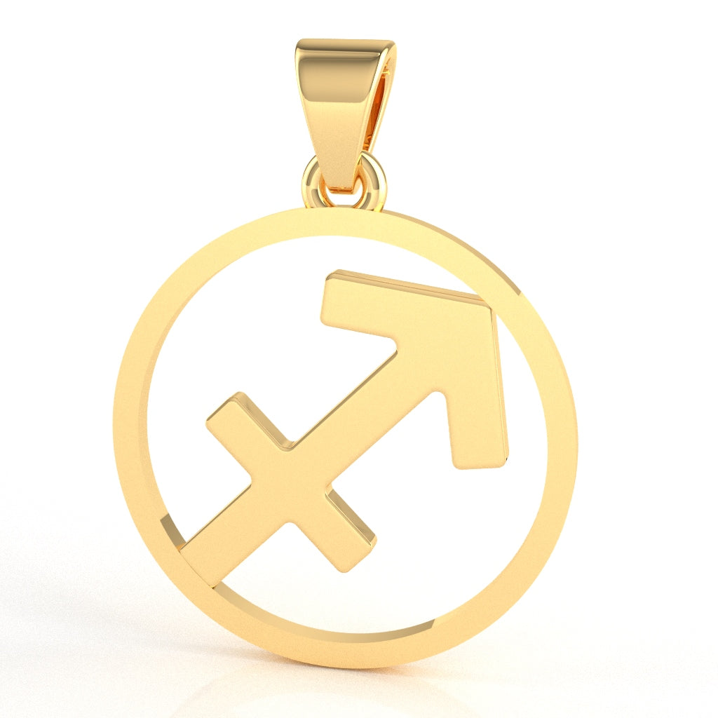 Sagittarius Zodiac Sign Round Bezel Pendant In Solid 10K Yellow Gold
