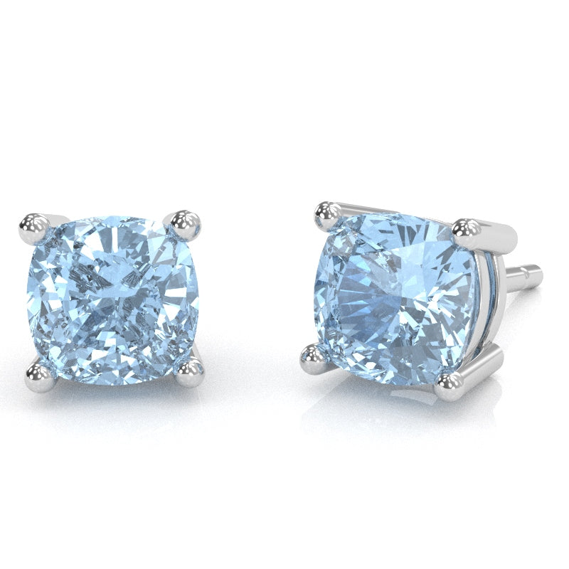 Aquamarine 5mm Cushion Stud Earrings in 14k White Gold