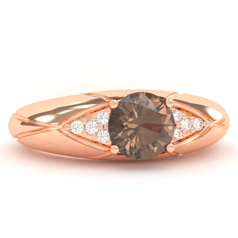 Designer Smoky Quartz Diamond Cocktail Ring In Solid 14k Rose Gold