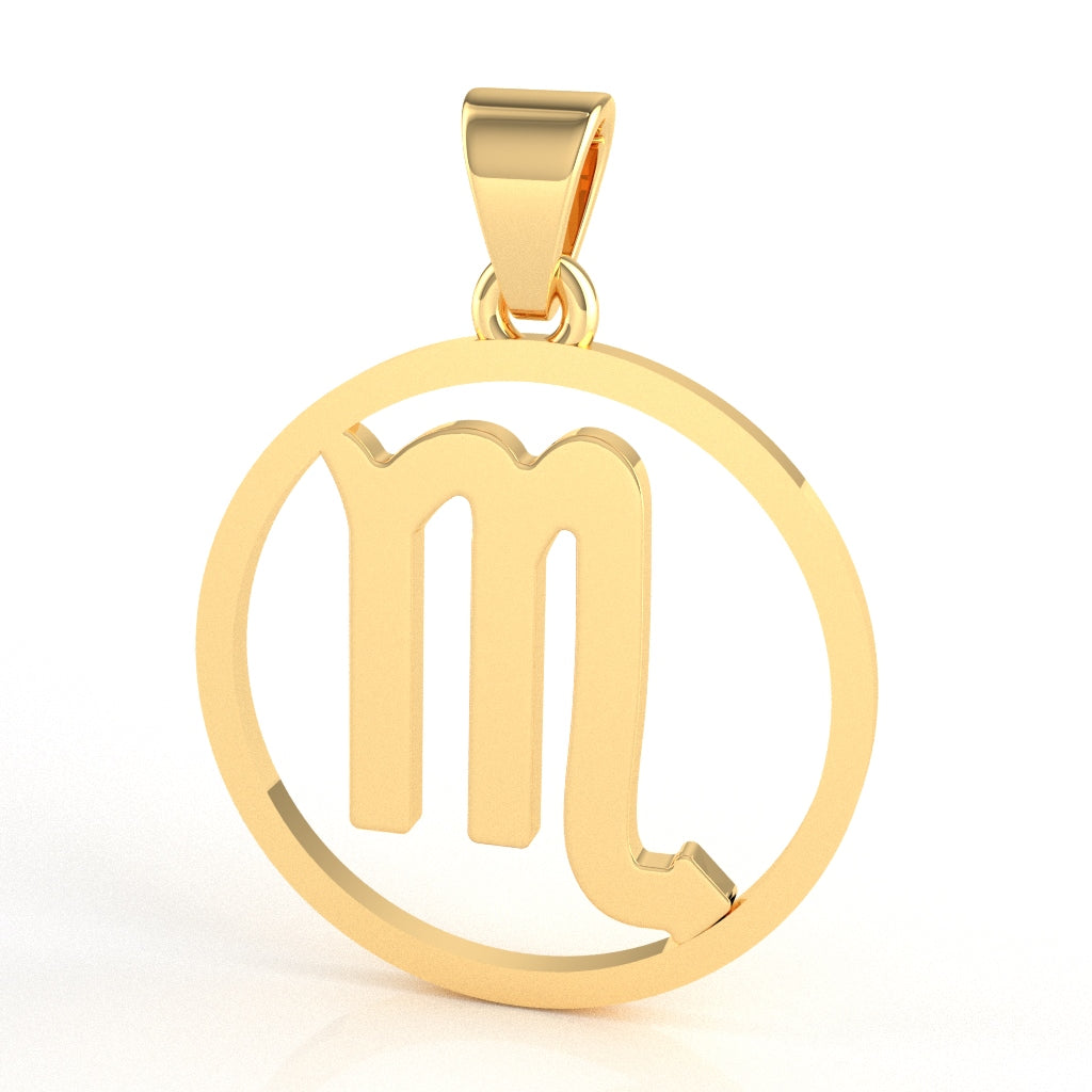 Scorpio Zodiac Sign Round Bezel Pendant In Solid 10K Yellow Gold
