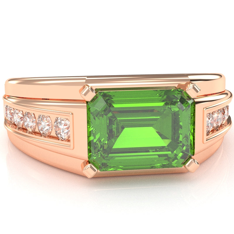 Men's Peridot Diamond Channel Ring In Solid 10k Rose Gold