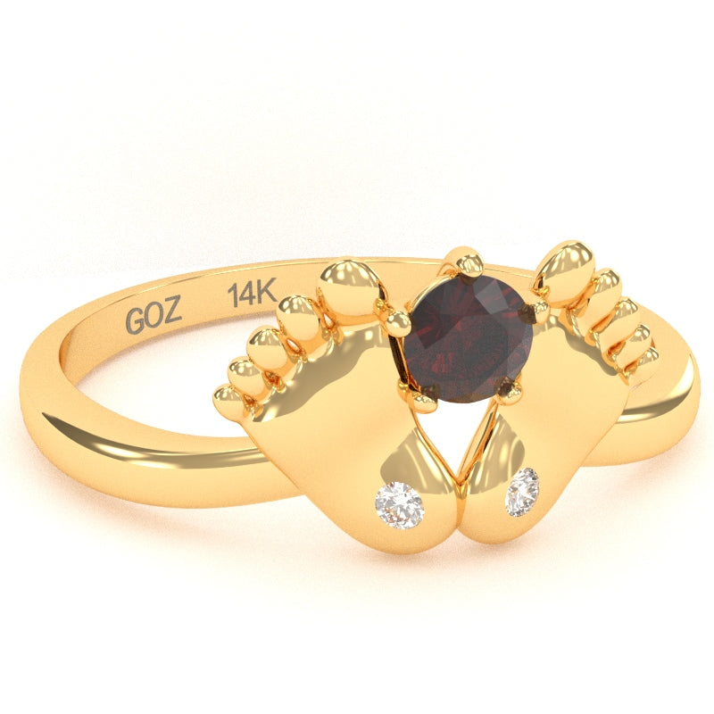 Baby Feet Garnet Diamond Ring In 14k Yellow Gold
