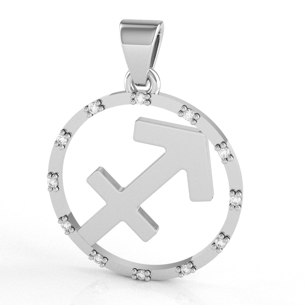 Sagittarius Zodiac Sign Diamond Bezel Pendant In Solid 14K White Gold