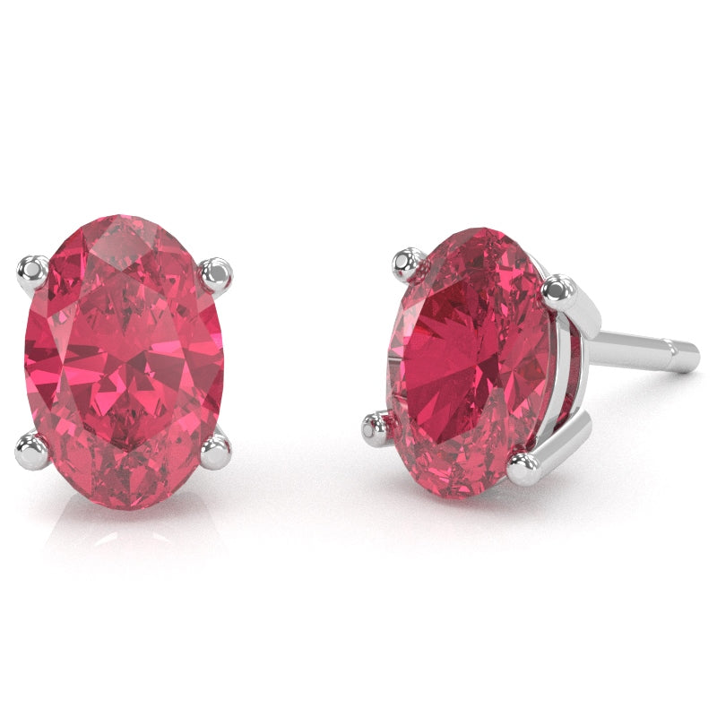 Pink Tourmaline 7x5mm Oval Stud Earrings in 14k White Gold