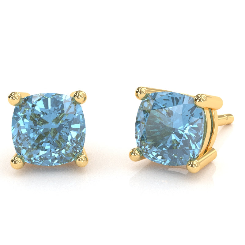 Blue Topaz 5mm Cushion Stud Earrings in 14k Yellow Gold