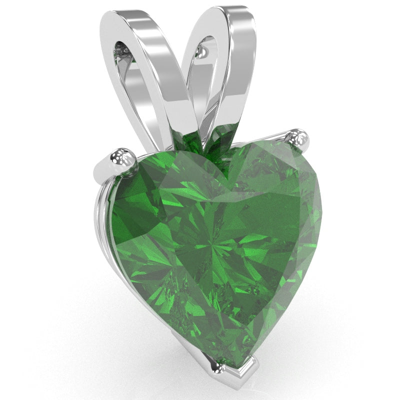 Lab-Created Emerald Heart Solitaire Pendant In 14k White Gold