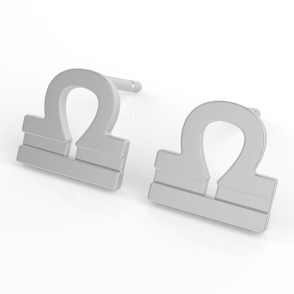 Libra Zodiac Sign Stud Earrings In Solid 14K White Gold