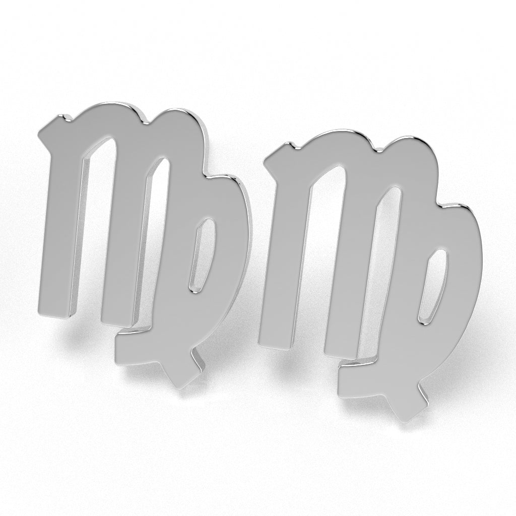 Virgo Zodiac Sign Stud Earrings In Solid 14K White Gold