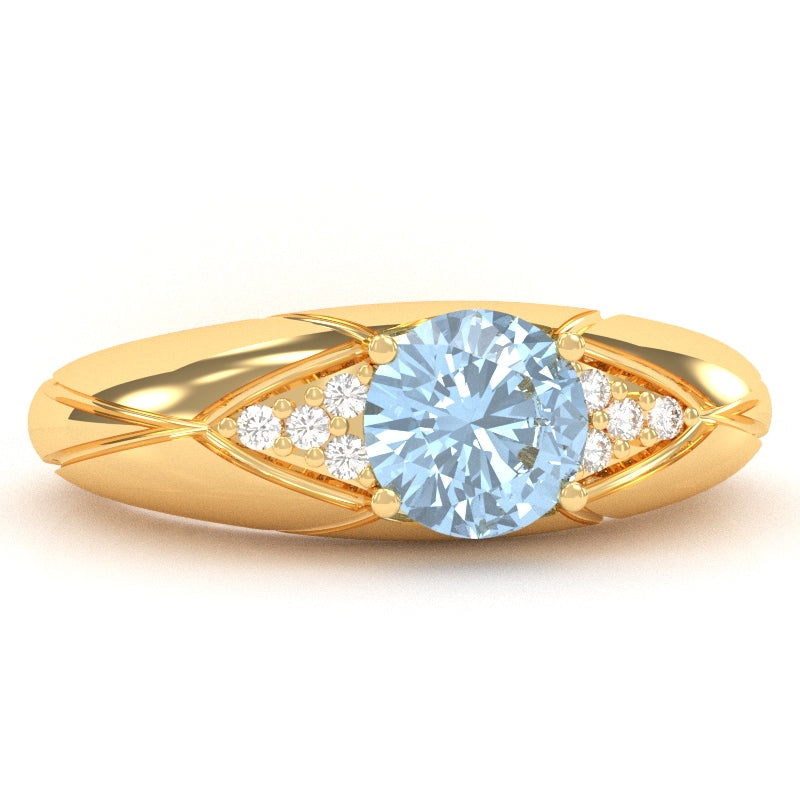 Designer Aquamarine Diamond Cocktail Ring In Solid 14k Yellow Gold