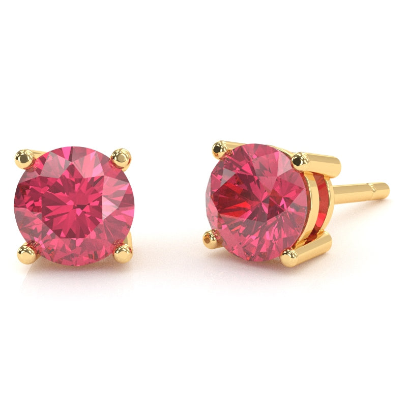 14K Yellow Gold 5mm Round Ruby Stud Earrings