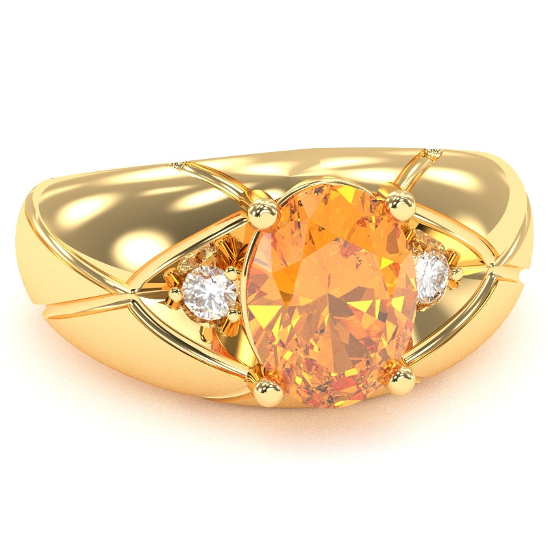 Men's Designer Citrine Diamond Ring In Solid 14k Yellow Gold