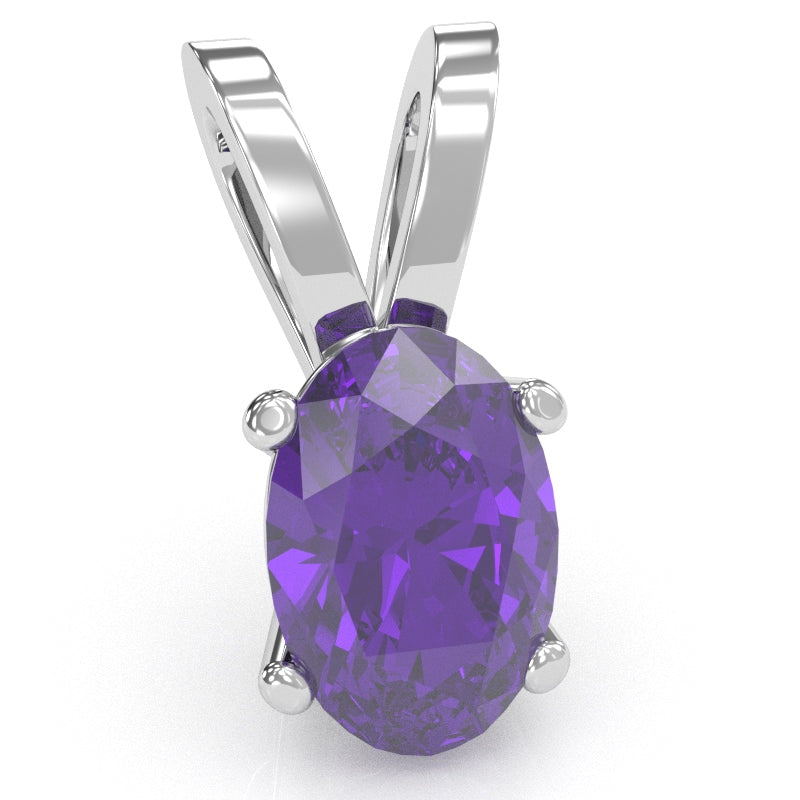 Amethyst Oval Solitaire Pendant In 14k White Gold