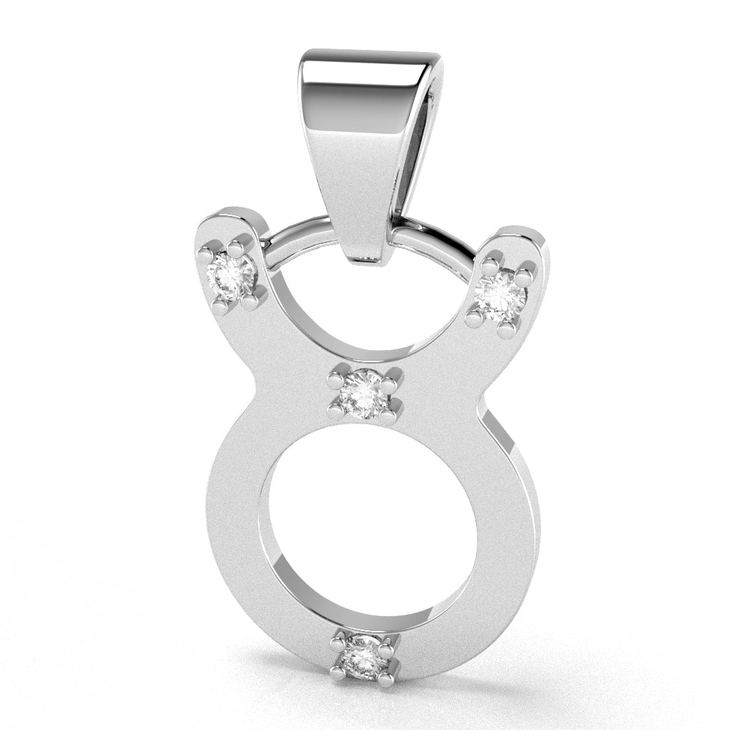 Taurus Zodiac Sign Diamond Pendant In Solid 14k White Gold