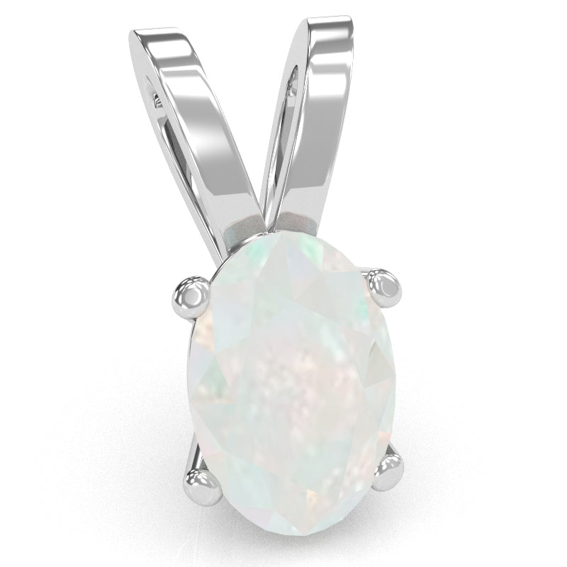 Opal Oval Solitaire Pendant In 14k White Gold