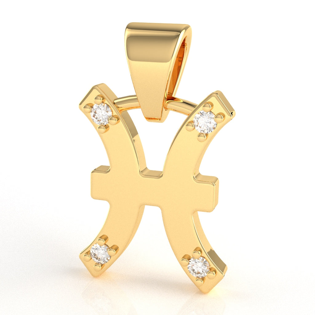 Pisces Zodiac Sign Diamond Pendant In Solid 14k Yellow Gold
