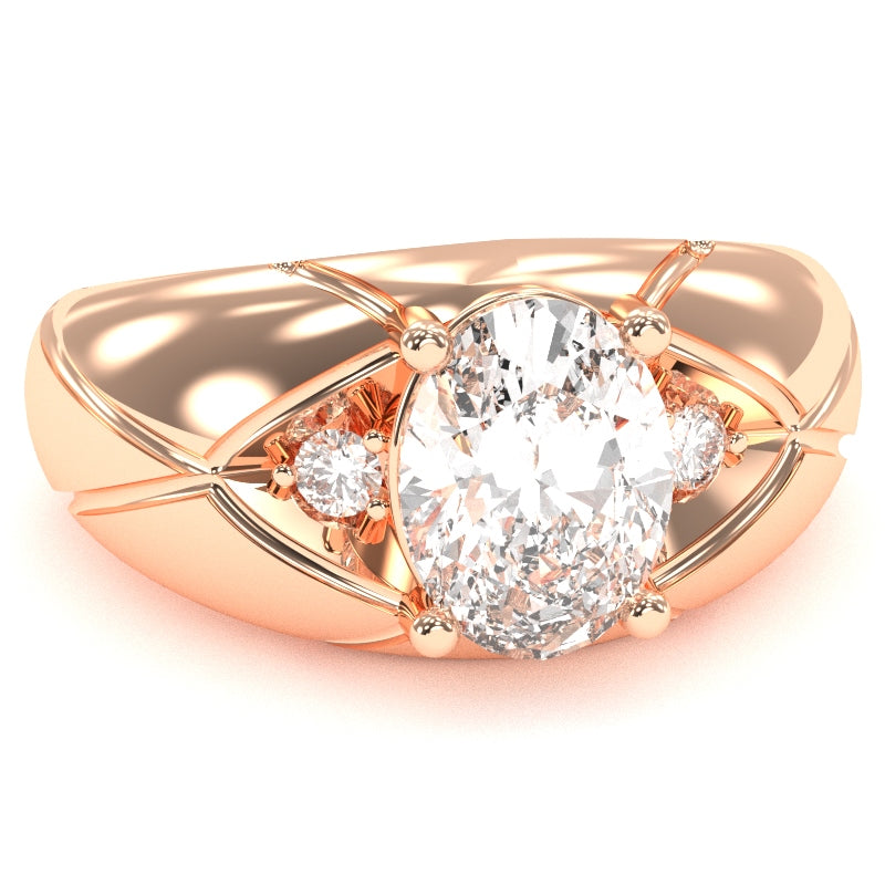 Men's Designer White Topaz Diamond Ring In Solid 14k Rose Gold