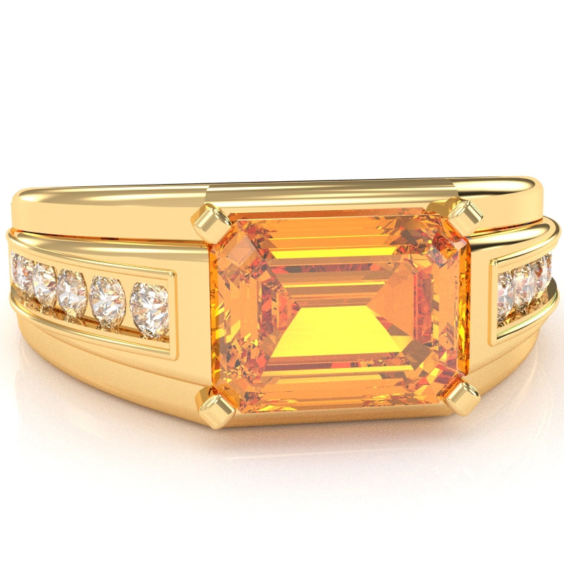 Men's Citrine Diamond Channel Ring In Solid 10k Yellow Gold