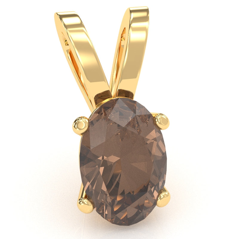 Smoky Quartz Oval Solitaire Pendant In 14k Yellow Gold