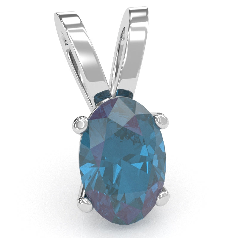 Lab-Created Alexandrite Oval Solitaire Pendant In 14k White Gold