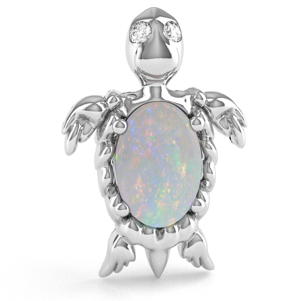 Opal Diamond Sea Turtle Pendant In 10k White Gold