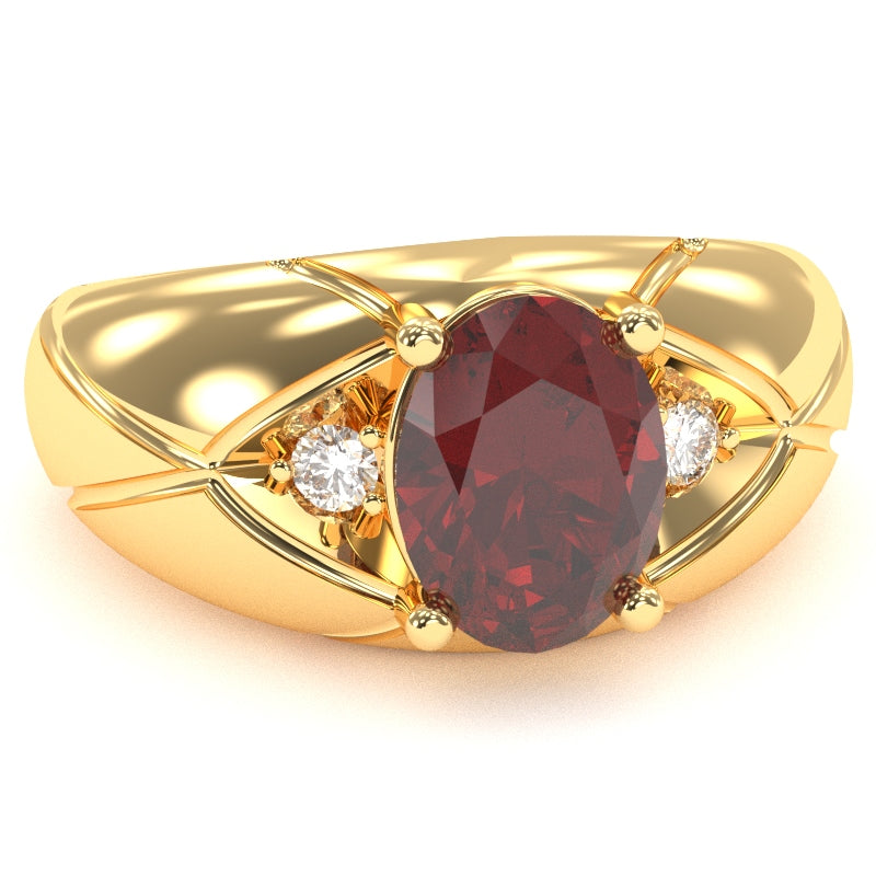 Men's Designer Lab-Created Ruby Diamond Ring In Solid 14k Yellow Gold