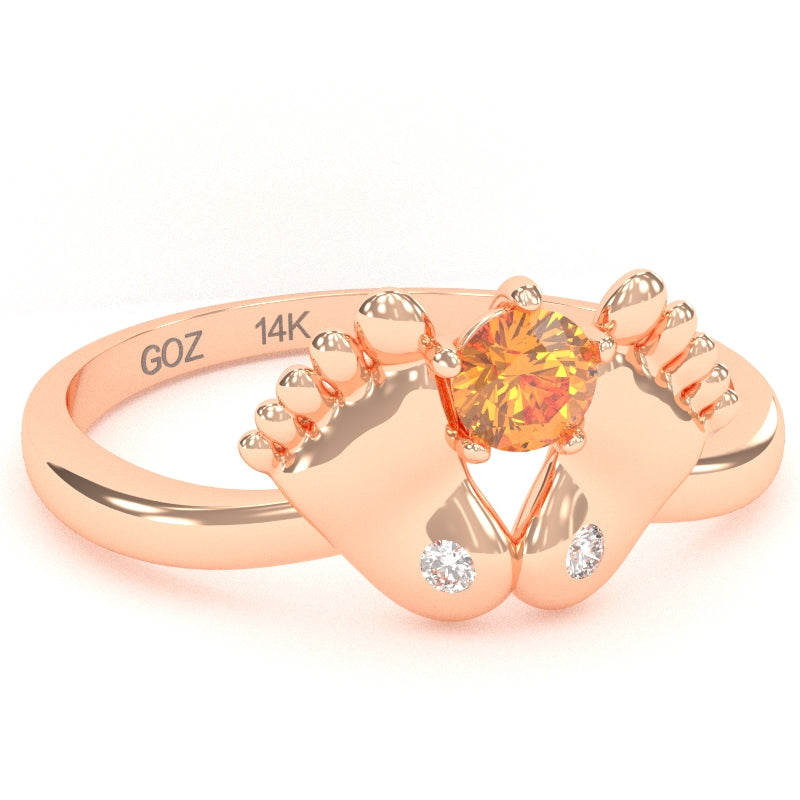 Baby Feet Citrine Diamond Ring In 14k Rose Gold
