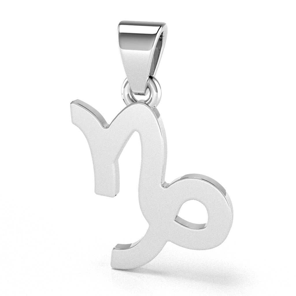 Capricorn Zodiac Sign Pendant In Solid 14K White Gold