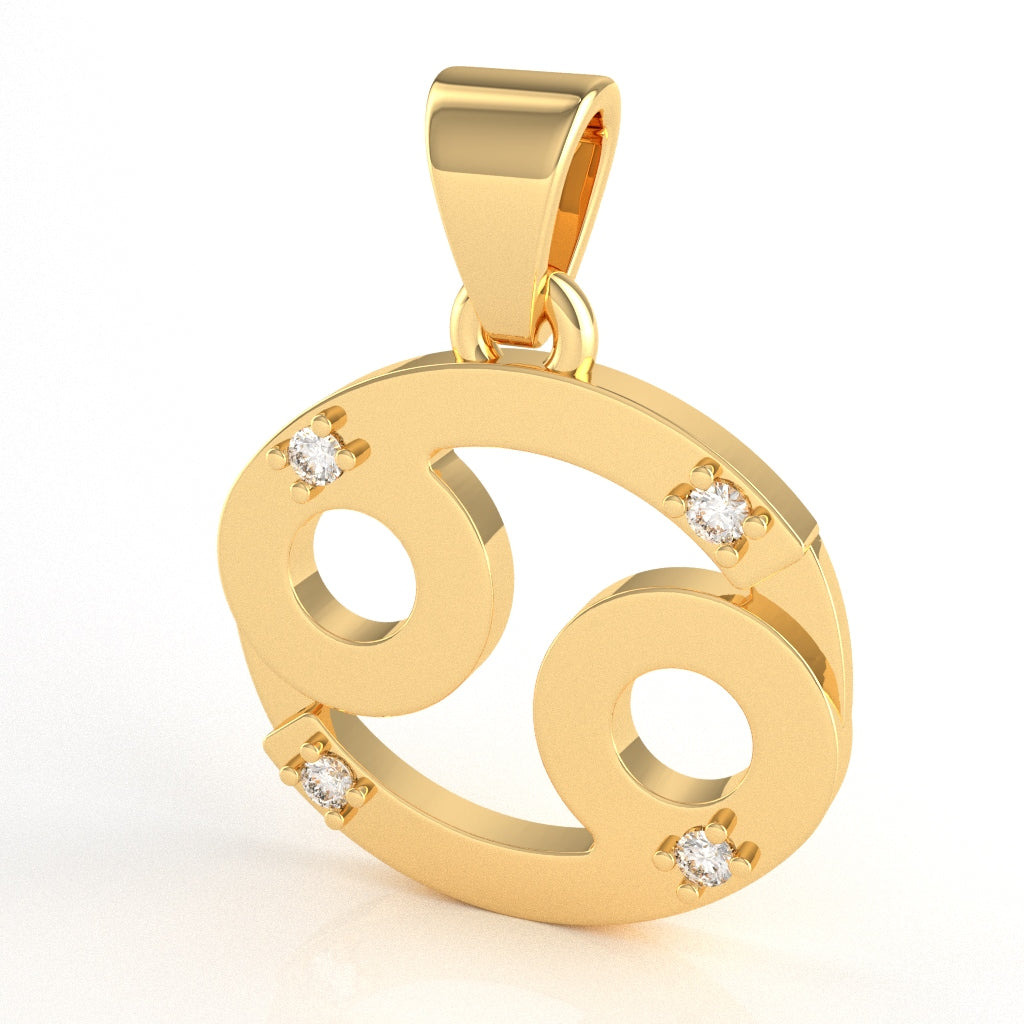 Cancer Zodiac Sign Diamond Pendant In Solid 10K Yellow Gold