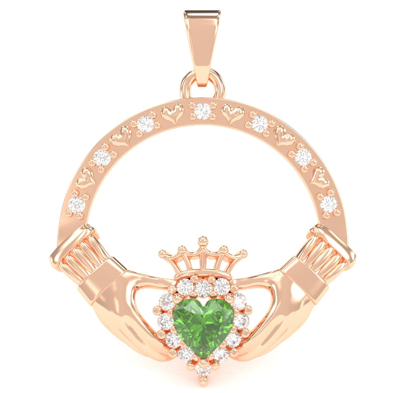 Peridot Diamond Claddagh Pendant in 14k Rose Gold