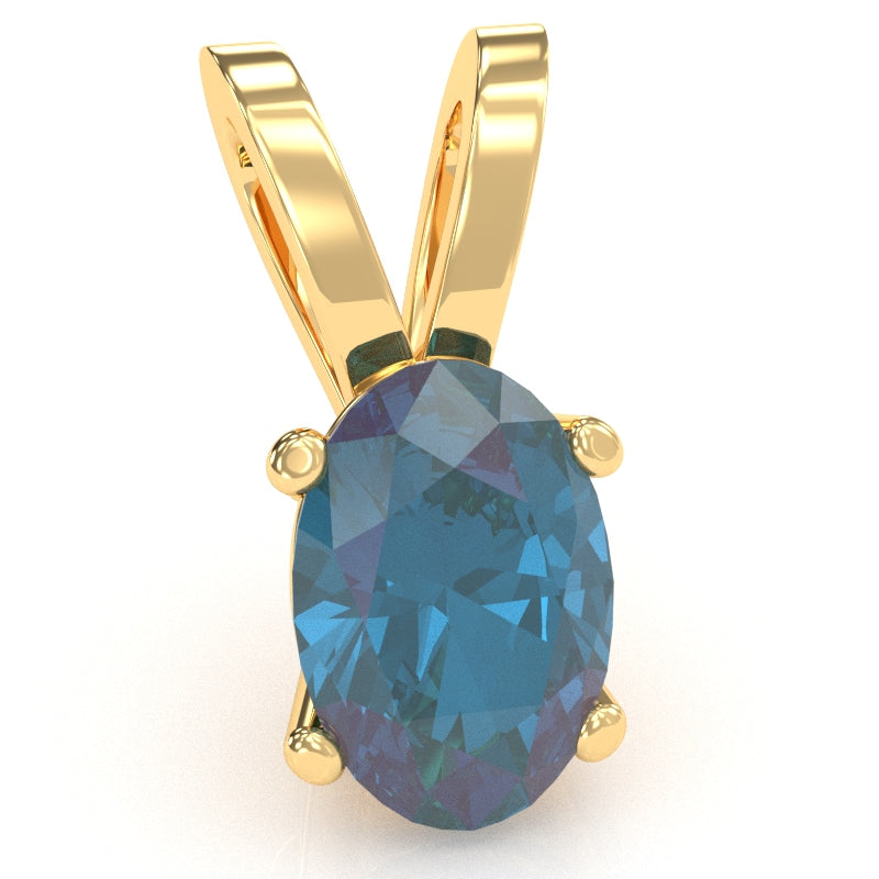 Lab-Created Alexandrite Oval Solitaire Pendant In 14k Yellow Gold