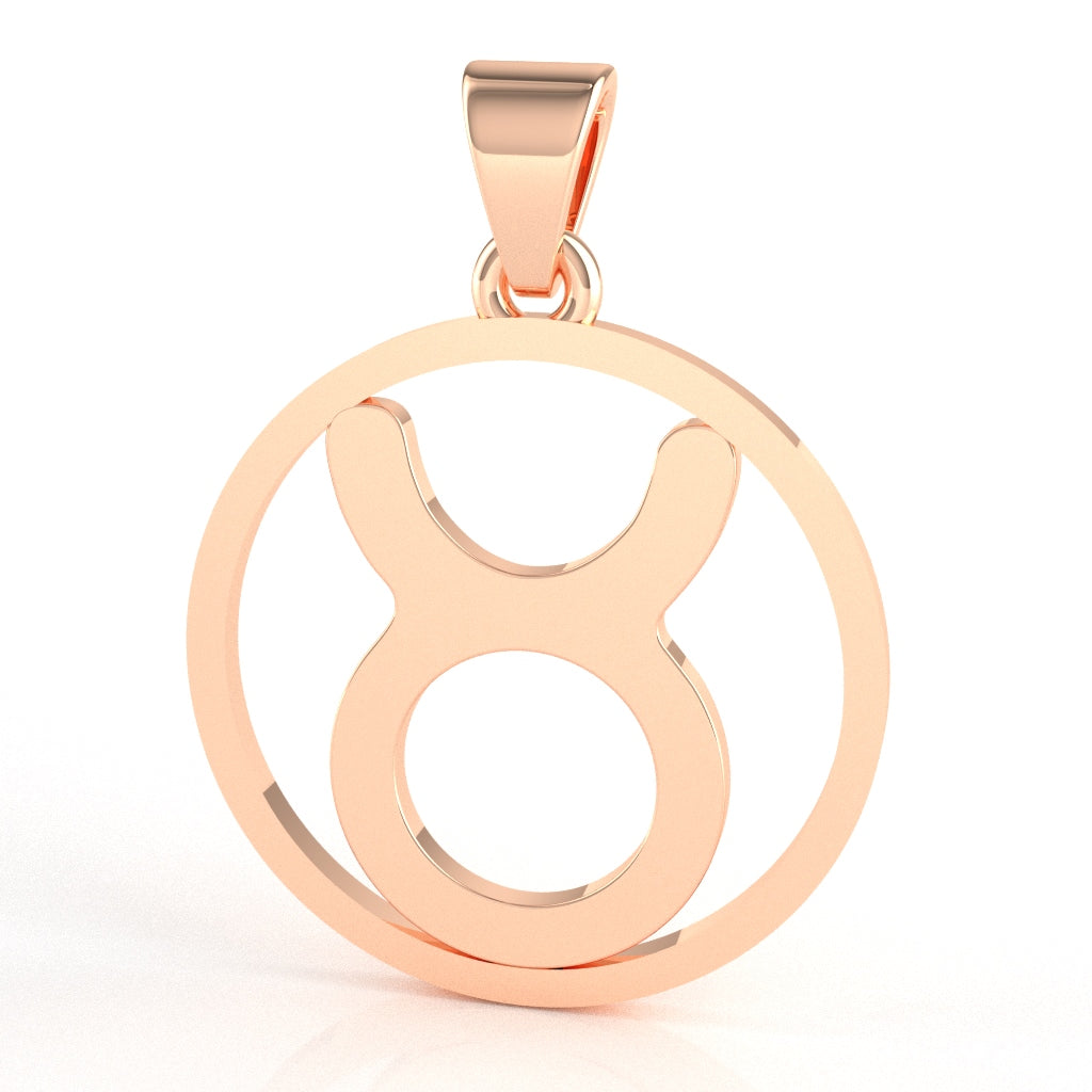 Taurus Zodiac Sign Round Bezel Pendant In Solid 14K Rose Gold